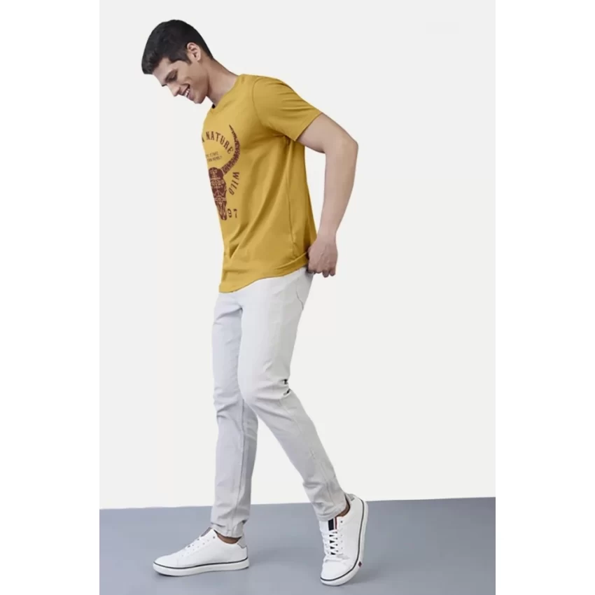 Generic Men's Casual Half sleeve Printed Polyester Crew Neck T-shirt (Mustard) - Image 5