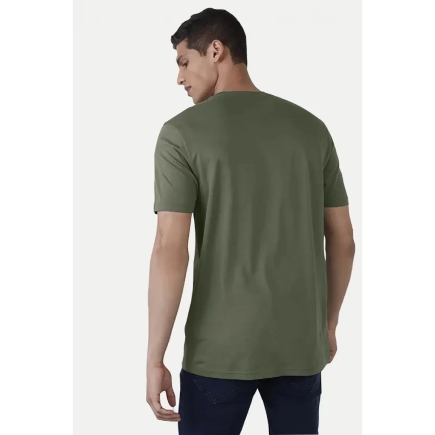 Generic Men's Casual Half sleeve Printed Cotton Crew Neck T-shirt (Military Green) - Image 2