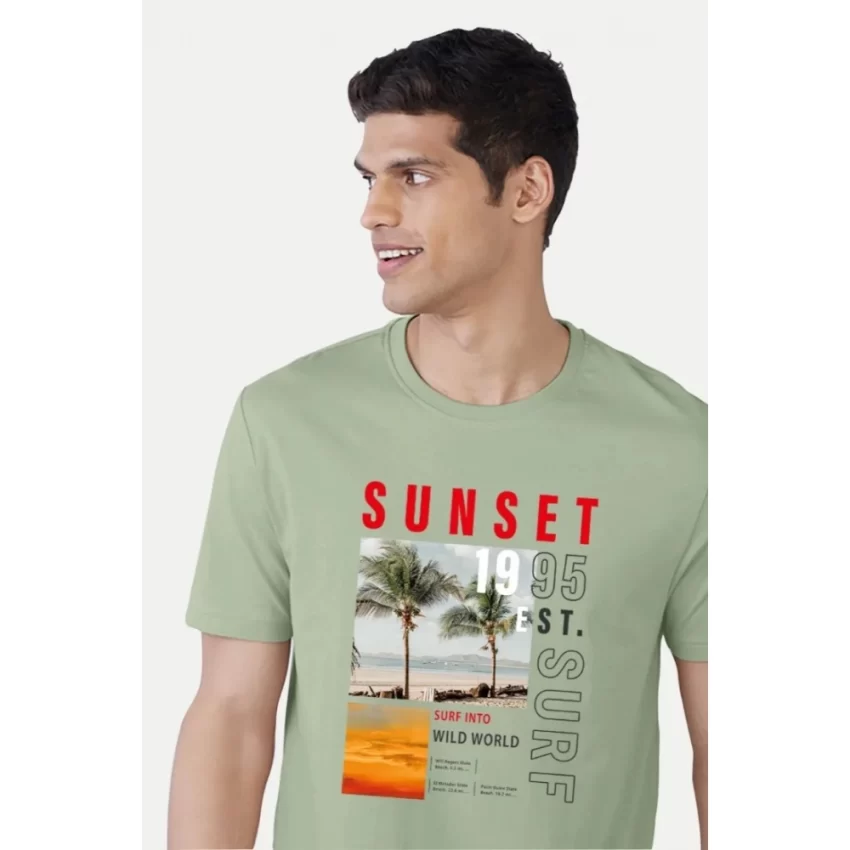 Generic Men's Casual Half sleeve Digital Printed Cotton Crew Neck T-shirt (Pista) - Image 5
