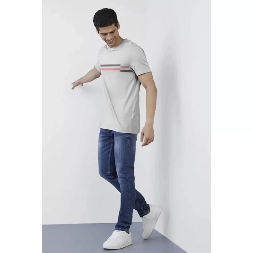 Generic Men's Casual Half sleeve Solid Cotton Crew Neck T-shirt (Light Grey) - Image 5