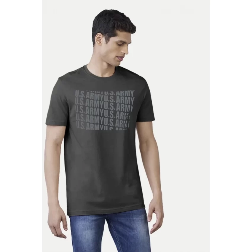 Generic Men's Casual Half sleeve Printed Cotton Round Neck T-shirt (Dark Grey) - Image 3
