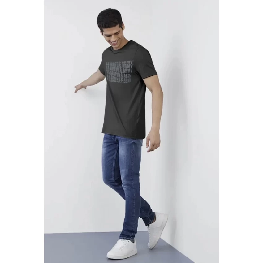 Generic Men's Casual Half sleeve Printed Cotton Round Neck T-shirt (Dark Grey) - Image 5