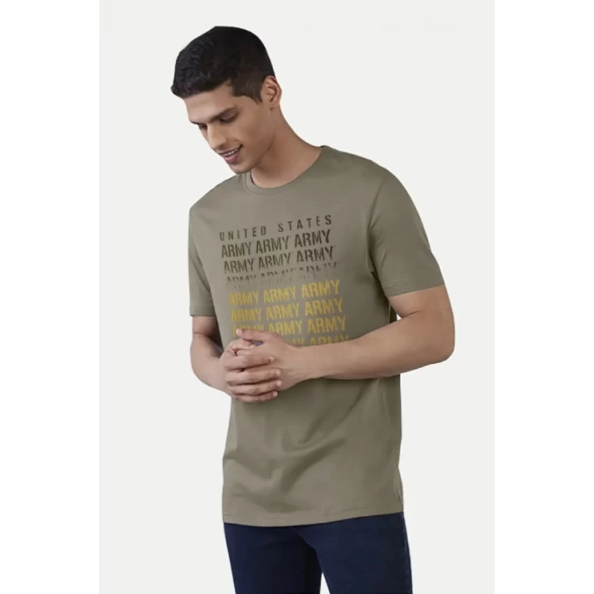 Generic Men's Casual Half sleeve Printed Cotton Crew Neck T-shirt (Olive) - Image 3