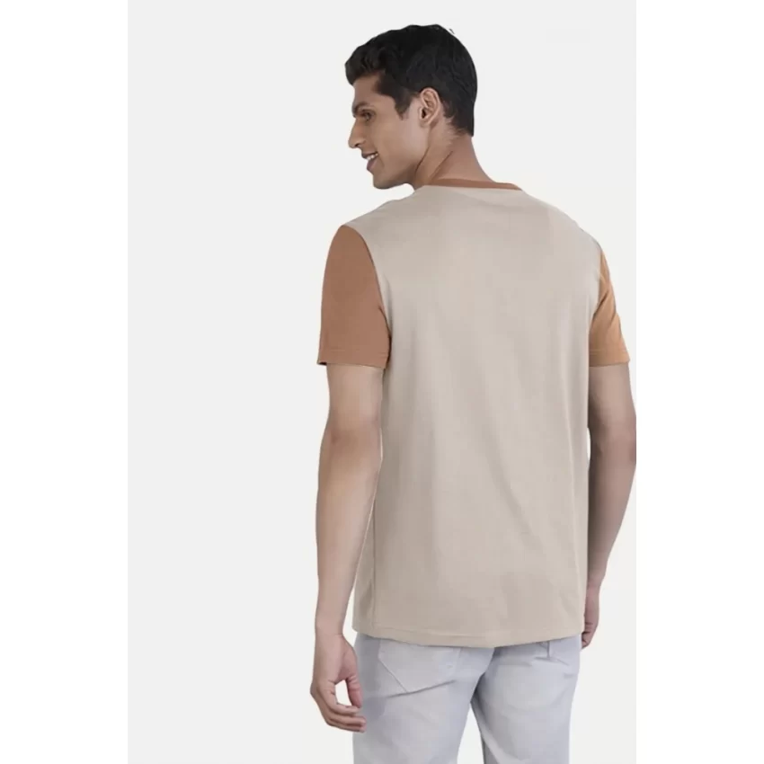 Generic Men's Casual Half sleeve Printed Cotton Crew Neck T-shirt (Cream) - Image 2