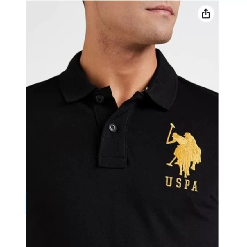 Generic Men's Casual Half sleeve Solid Cotton Polo Neck T-shirt (Black) - Image 3