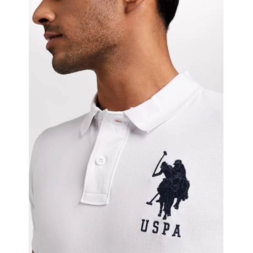 Generic Men's Casual Half sleeve Solid Cotton Polo Neck T-shirt (White) - Image 3