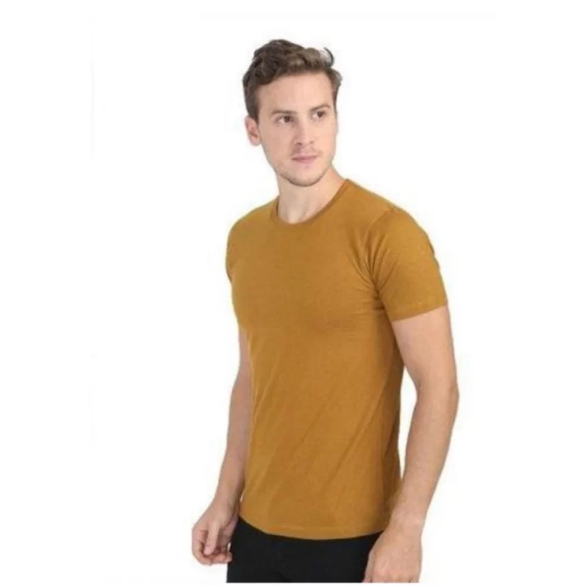 Generic Men's Casual Short Sleeves Cotton Round Neck T-shirt (Mustard) - Image 2