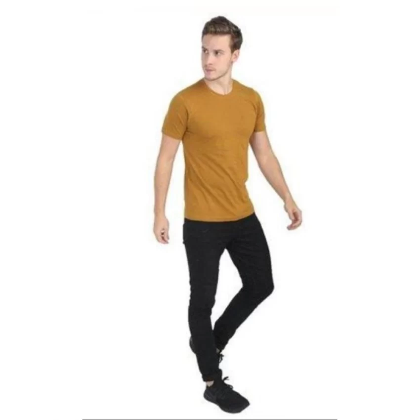 Generic Men's Casual Short Sleeves Cotton Round Neck T-shirt (Mustard) - Image 3