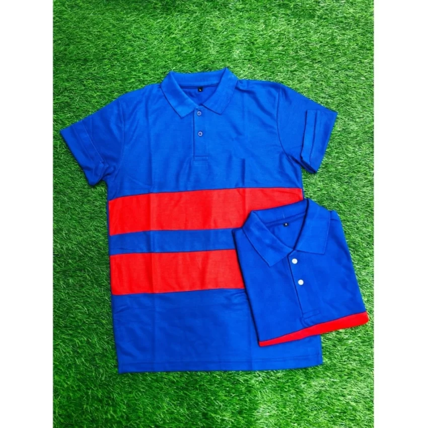 Generic Men's Casual Short Sleeves Cotton Polo Neck T-shirt (Blue) - Image 3