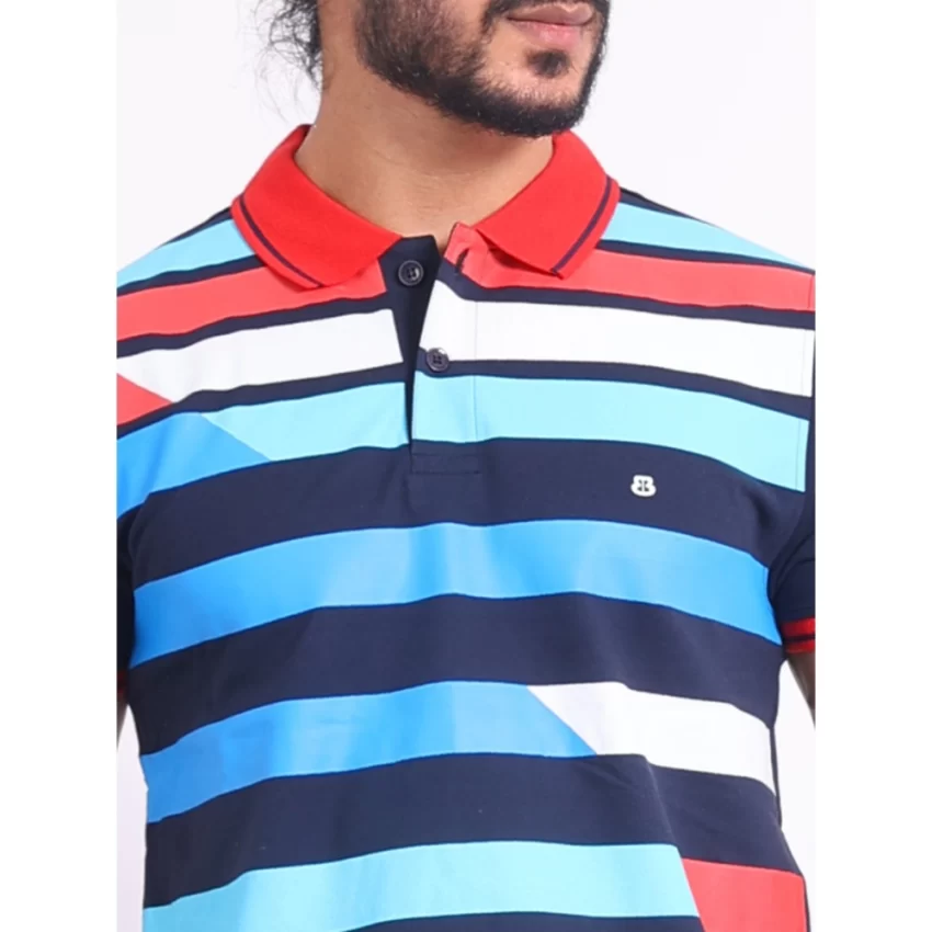 Generic Men's Casual Cotton Printed Polo Neck Half Sleeve T-Shirt (Navy) - Image 6