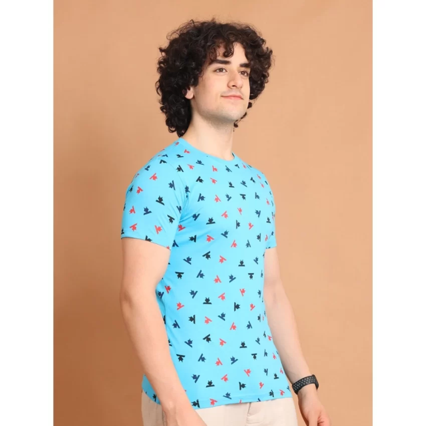 Generic Men's Casual Cotton Printed Round Neck Half Sleeve T-Shirt (Skyblue) - Image 3