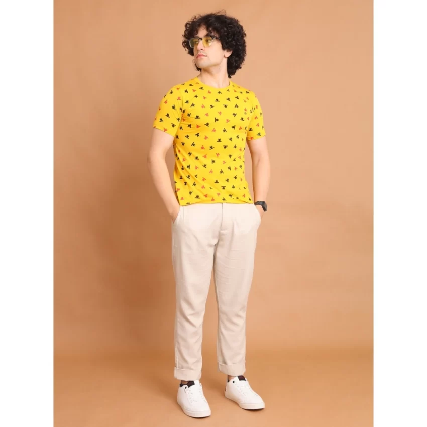 Generic Men's Casual Cotton Printed Round Neck Half Sleeve T-Shirt (Yellow) - Image 7