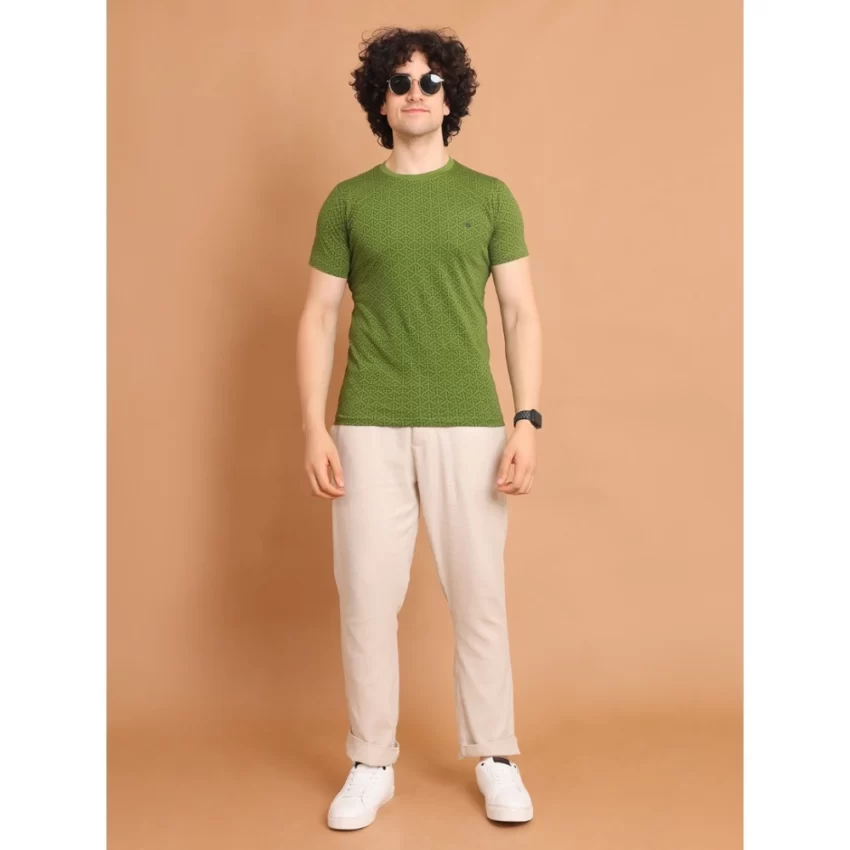 Generic Men's Casual Cotton Printed Round Neck Half Sleeve T-Shirt (Green) - Image 7