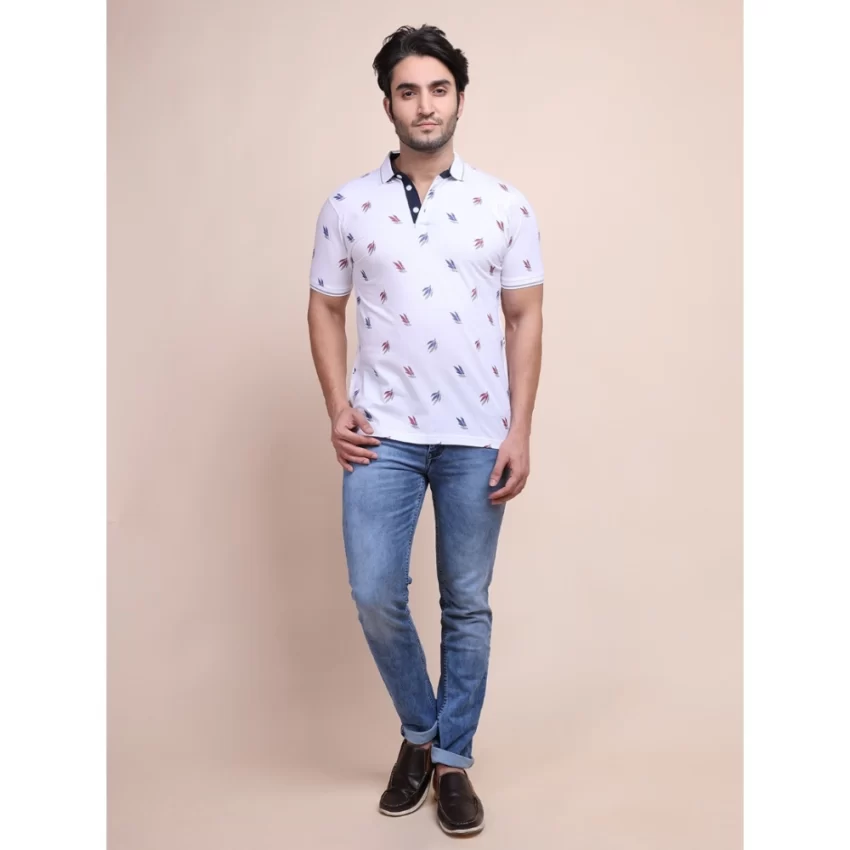 Generic Men's Casual Cotton Printed Polo Neck Half Sleeve T-Shirt (White) - Image 7
