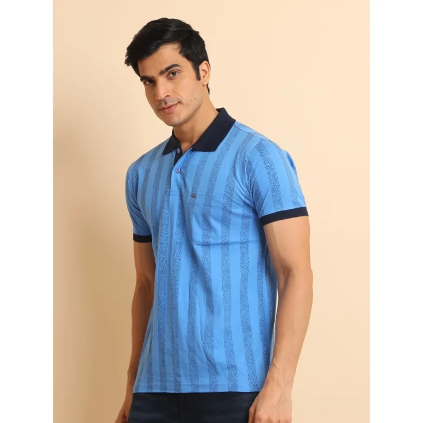 Generic Men's Casual Cotton Printed Polo Neck Half Sleeve T-Shirt (LightBlue) - Image 4