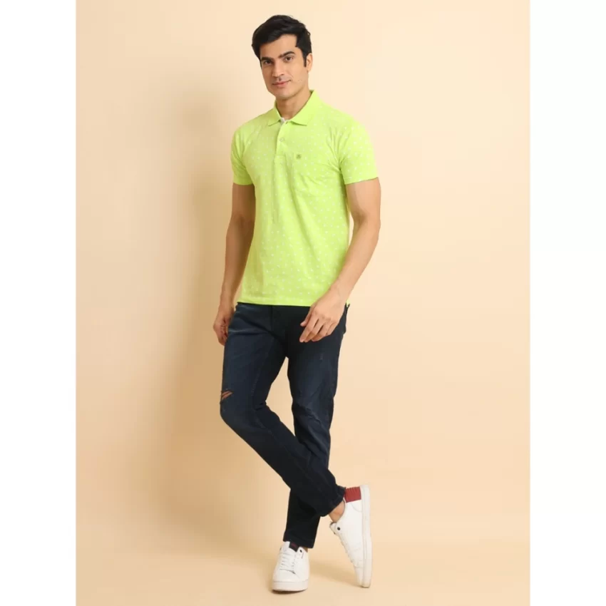 Generic Men's Casual Cotton Printed Polo Neck Half Sleeve T-Shirt (Green) - Image 7