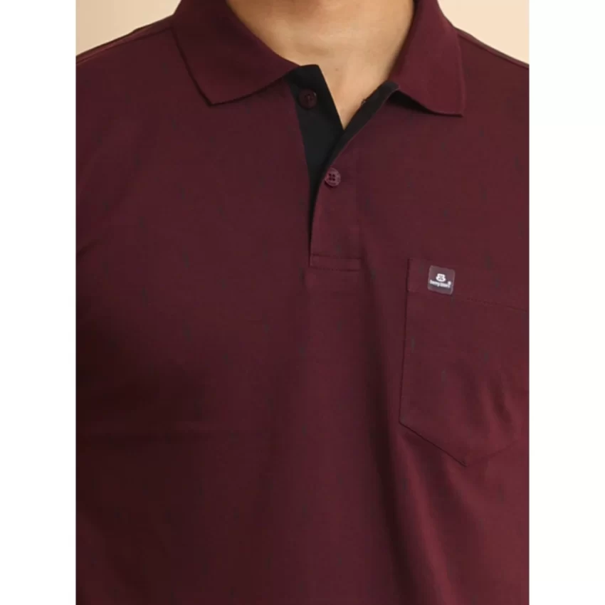 Generic Men's Casual Cotton Printed Polo Neck Half Sleeve T-Shirt (Wine) - Image 6