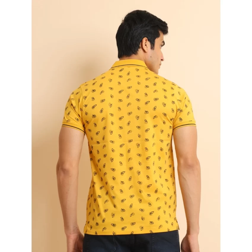 Generic Men's Casual Cotton Printed Polo Neck Half Sleeve T-Shirt (Mustard) - Image 2