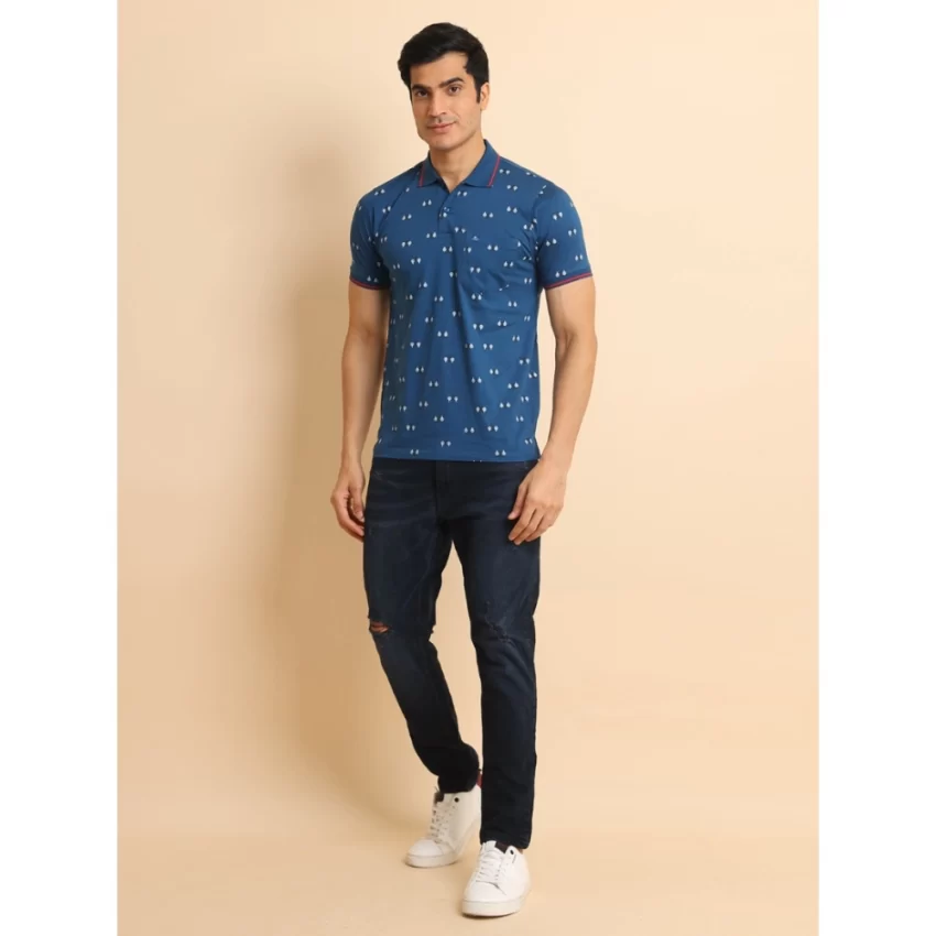 Generic Men's Casual Cotton Printed Polo Neck Half Sleeve T-Shirt (Blue) - Image 7