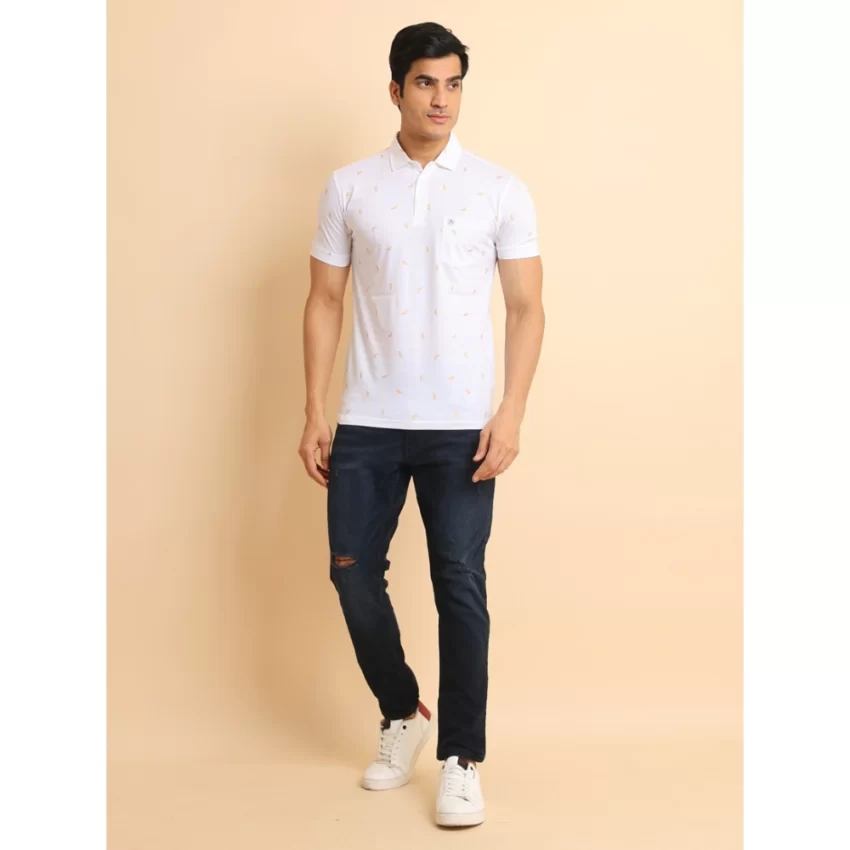 Generic Men's Casual Cotton Printed Polo Neck Half Sleeve T-Shirt (White) - Image 7