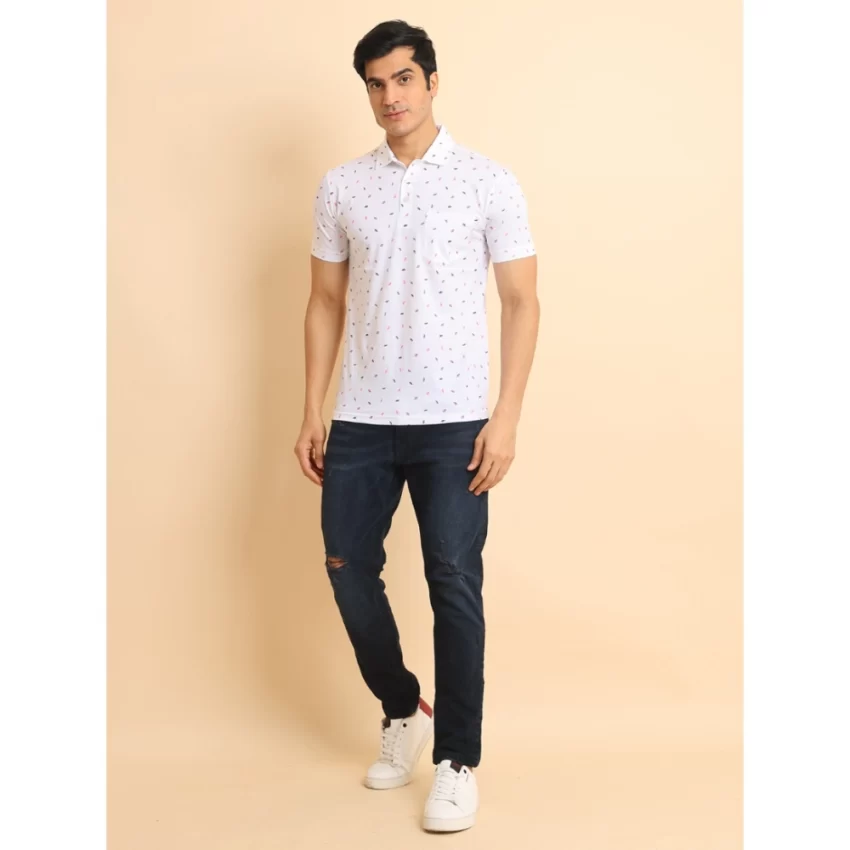 Generic Men's Casual Cotton Printed Polo Neck Half Sleeve T-Shirt (White) - Image 7