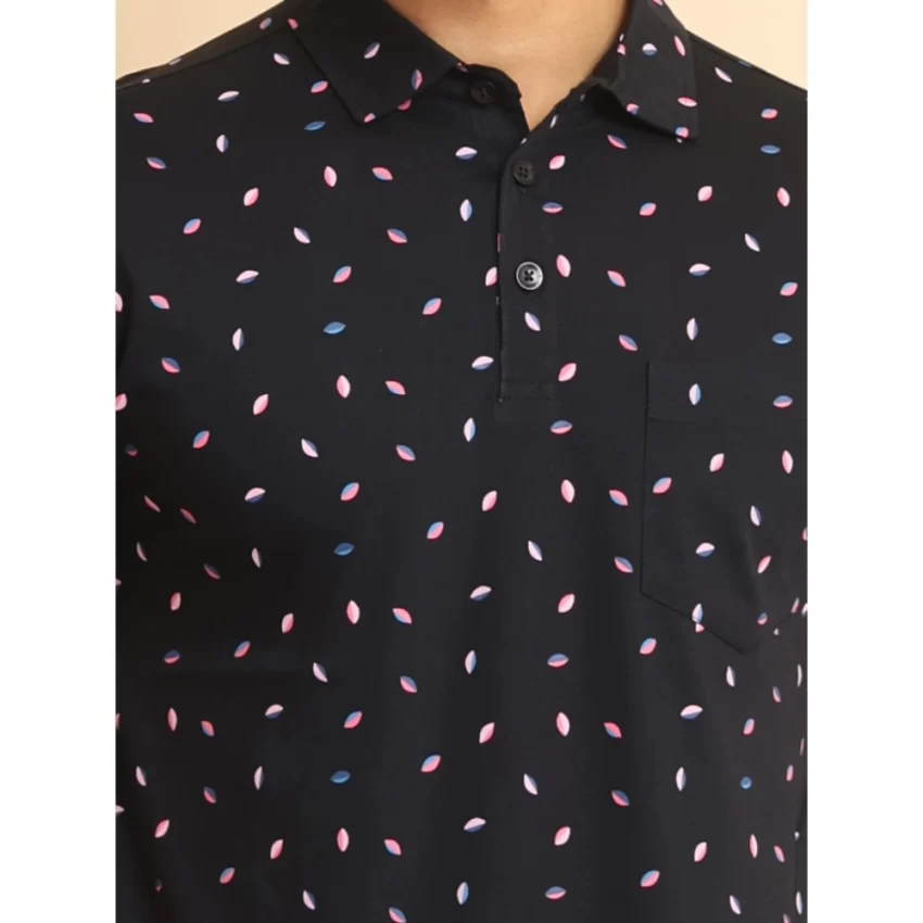 Generic Men's Casual Cotton Printed Polo Neck Half Sleeve T-Shirt (Black) - Image 6