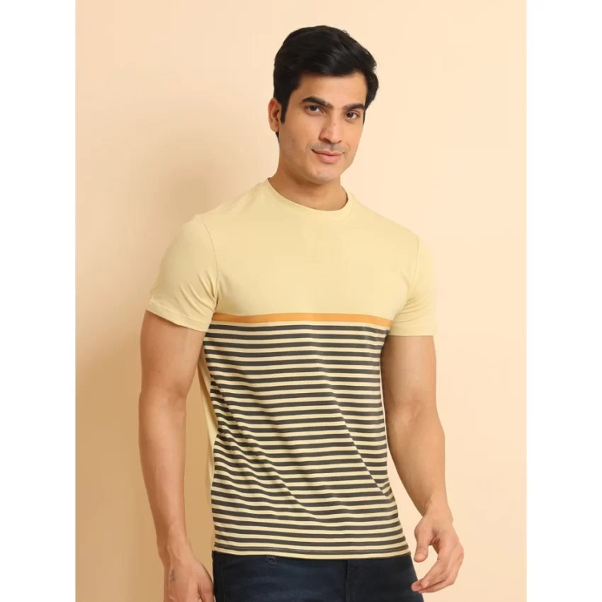Generic Men's Casual Cotton Printed Round Neck Half Sleeve T-Shirt (Brown) - Image 3