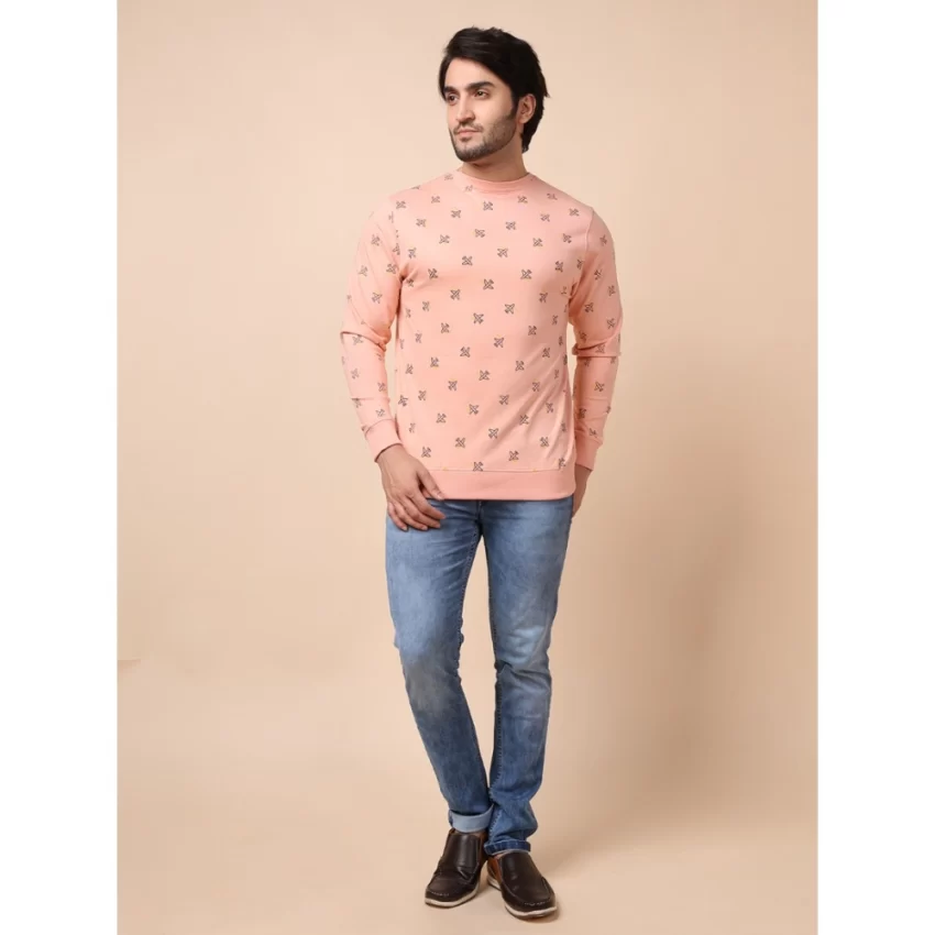 Generic Men's Casual Cotton Printed Round Neck Full Sleeve Sweat Shirt (Peach) - Image 7