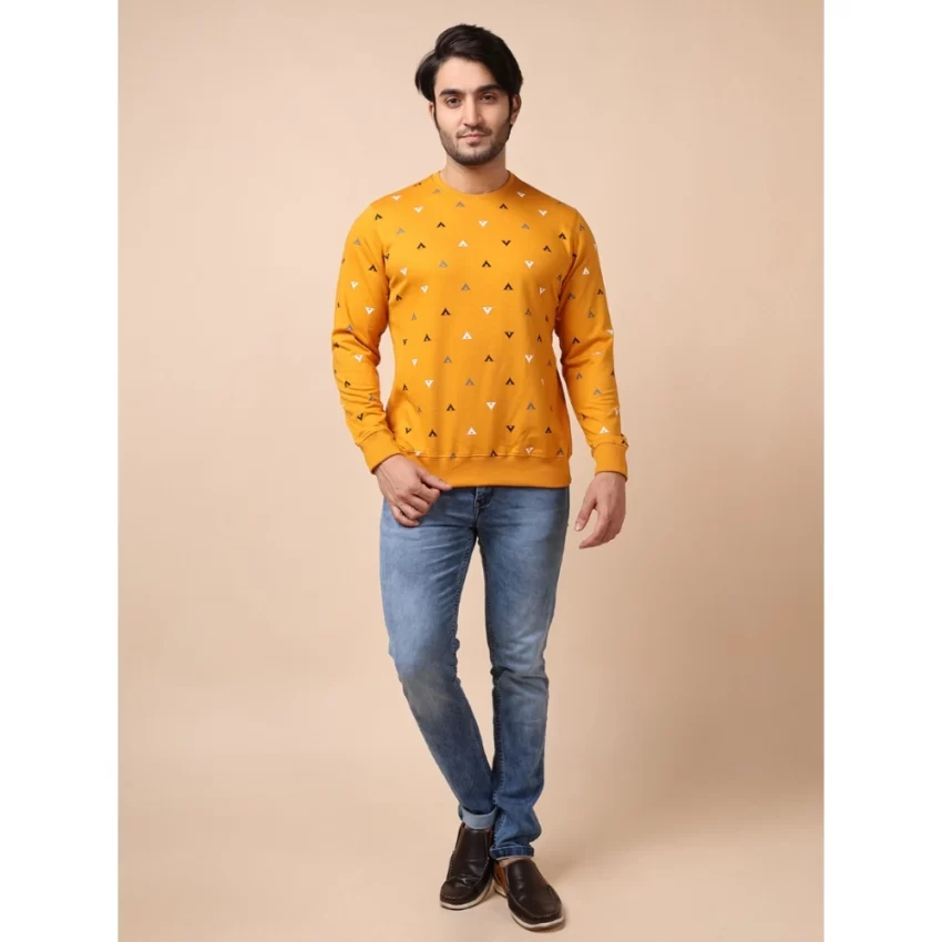 Generic Men's Casual Cotton Printed Round Neck Full Sleeve Sweat Shirt (Mustard) - Image 7