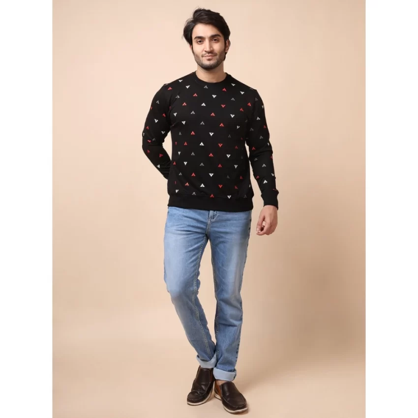 Generic Men's Casual Cotton Printed Round Neck Full Sleeve Sweat Shirt (Black) - Image 7