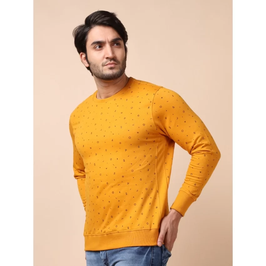 Generic Men's Casual Cotton Printed Round Neck Full Sleeve Sweat Shirt (Mustard) - Image 3