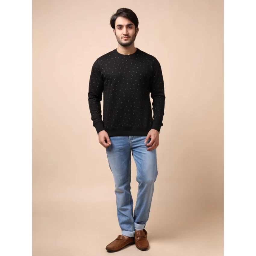 Generic Men's Casual Cotton Printed Round Neck Full Sleeve Sweat Shirt (Black) - Image 7