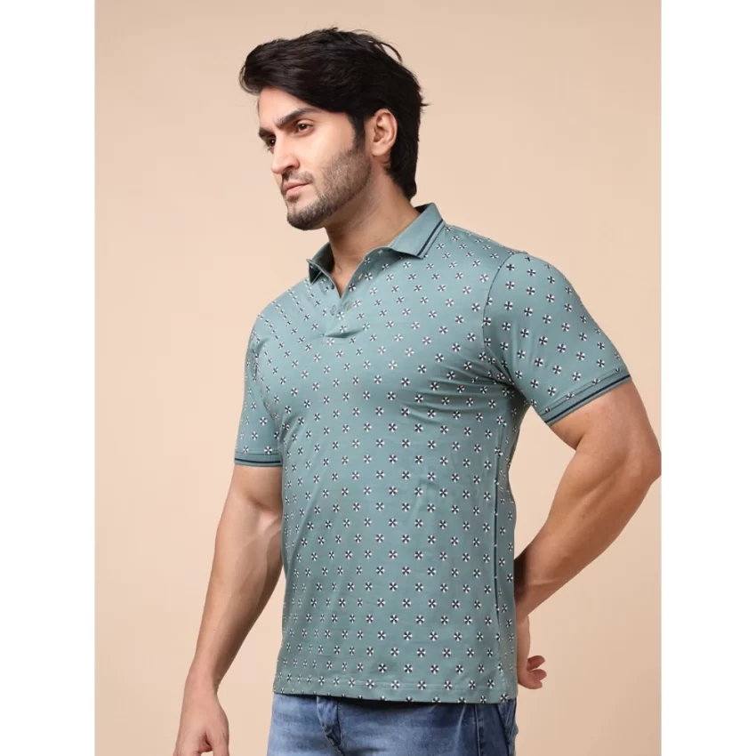 Generic Men's Casual Cotton Printed Polo Neck Half Sleeve T-Shirt (Grey) - Image 3