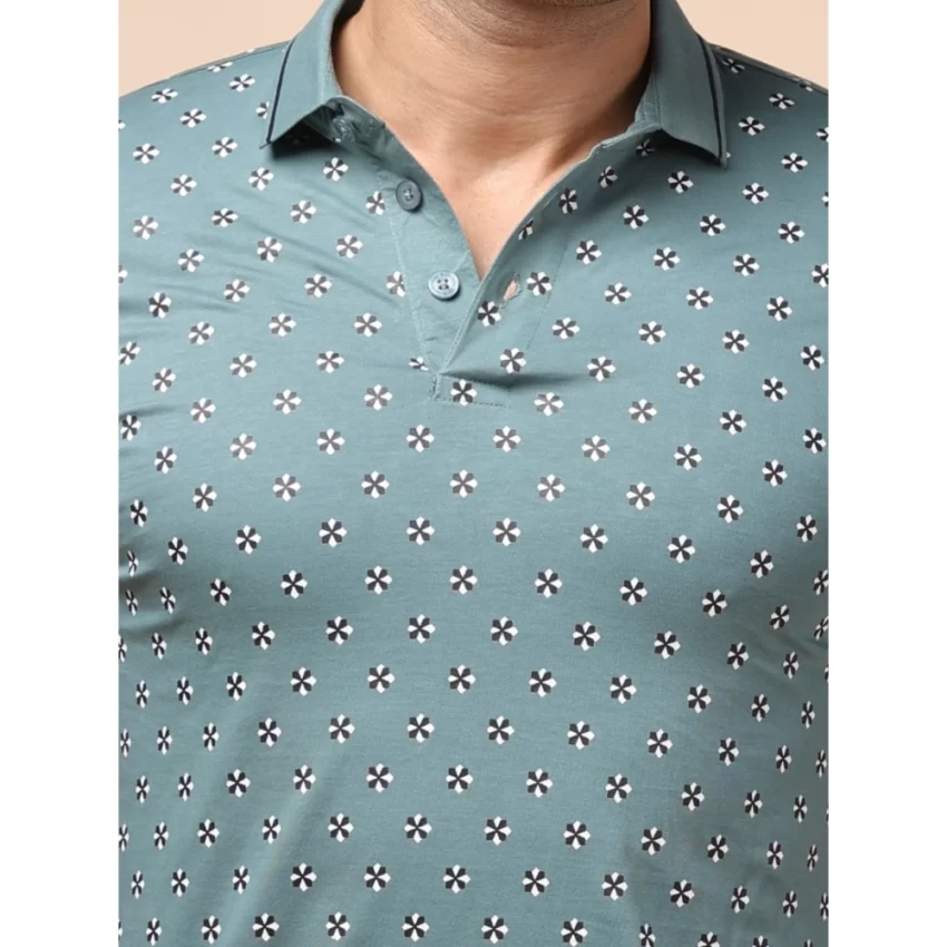 Generic Men's Casual Cotton Printed Polo Neck Half Sleeve T-Shirt (Grey) - Image 6
