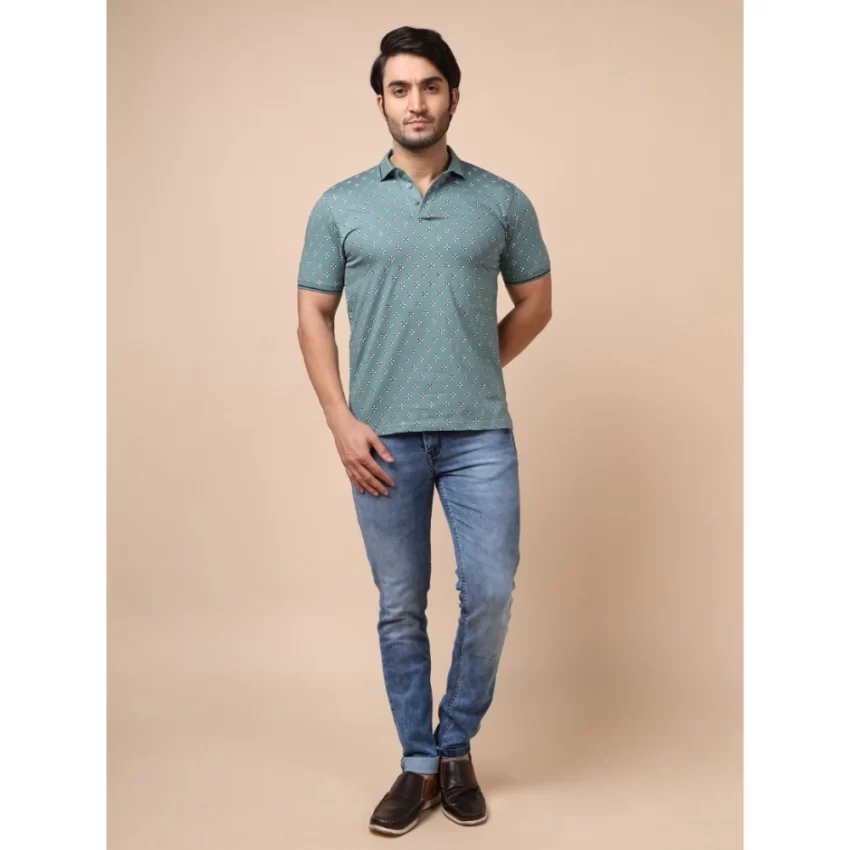 Generic Men's Casual Cotton Printed Polo Neck Half Sleeve T-Shirt (Grey) - Image 7
