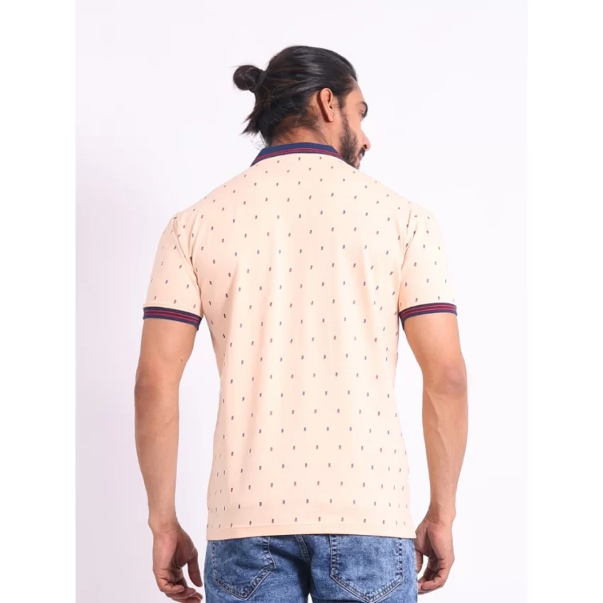 Generic Men's Casual Cotton Printed Polo Neck Half Sleeve T-Shirt (Peach) - Image 2