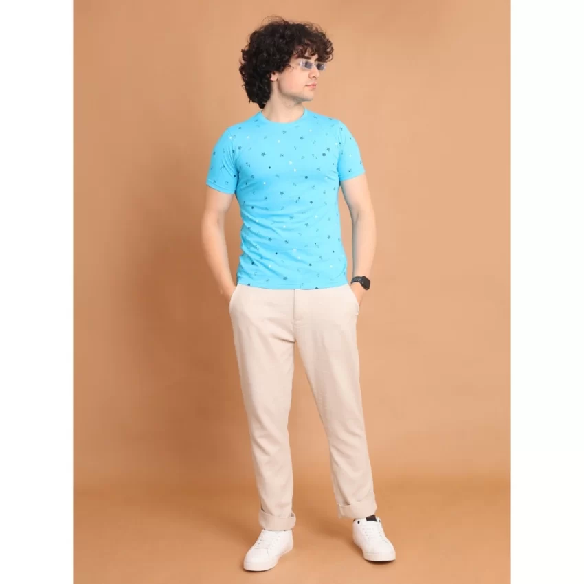 Generic Men's Casual Cotton Printed Round Neck Half Sleeve T-Shirt (Skyblue) - Image 7