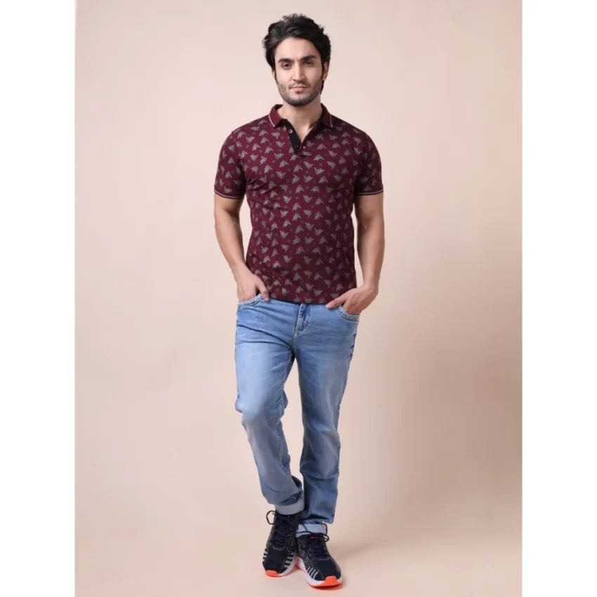 Generic Men's Casual Cotton Printed Polo Neck Half Sleeve T-Shirt (Plum) - Image 7