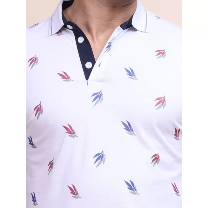 Generic Men's Casual Cotton Printed Polo Neck Half Sleeve T-Shirt (White) - Image 6