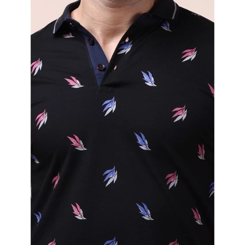 Generic Men's Casual Cotton Printed Polo Neck Half Sleeve T-Shirt (Black) - Image 6