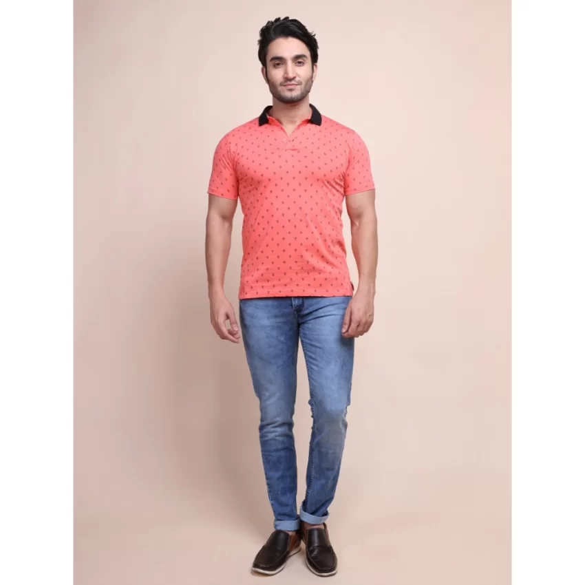 Generic Men's Casual Cotton Printed Polo Neck Half Sleeve T-Shirt (Red) - Image 7