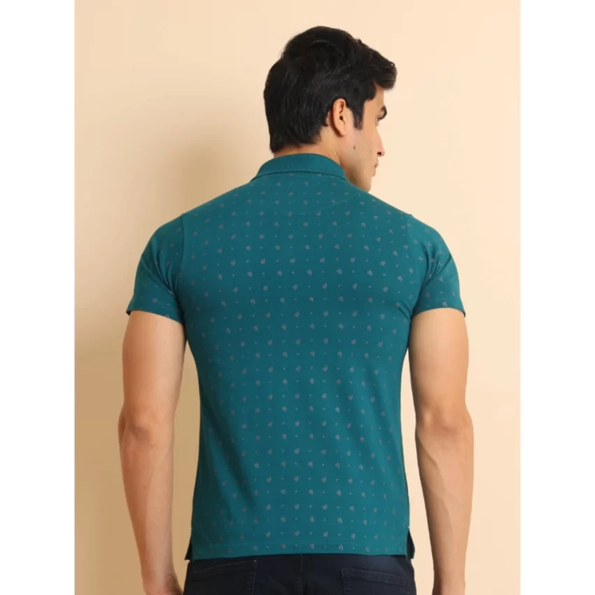 Generic Men's Casual Cotton Printed Polo Neck Half Sleeve T-Shirt (Green) - Image 2