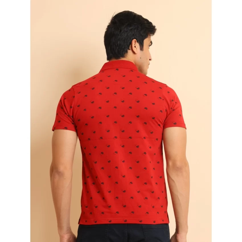 Generic Men's Casual Cotton Printed Polo Neck Half Sleeve T-Shirt (Red) - Image 2