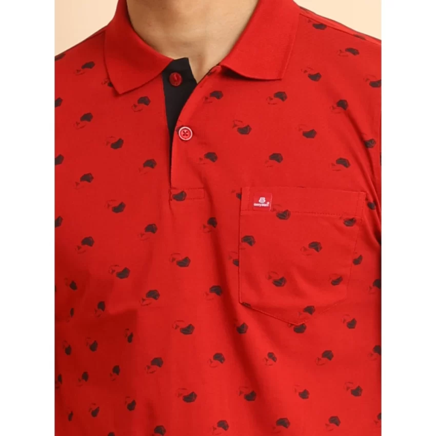 Generic Men's Casual Cotton Printed Polo Neck Half Sleeve T-Shirt (Red) - Image 6