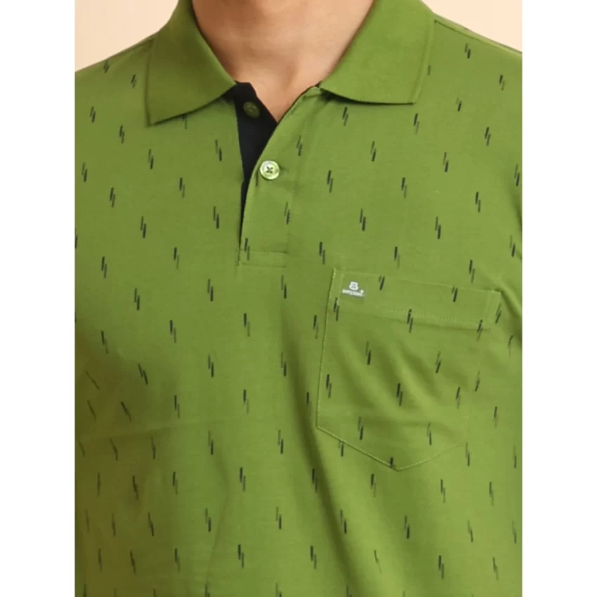 Generic Men's Casual Cotton Printed Polo Neck Half Sleeve T-Shirt (Green) - Image 6