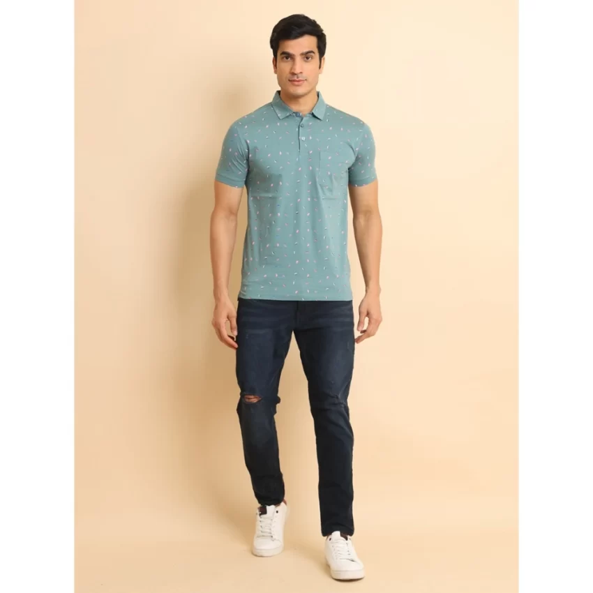 Generic Men's Casual Cotton Printed Polo Neck Half Sleeve T-Shirt (Grey) - Image 7