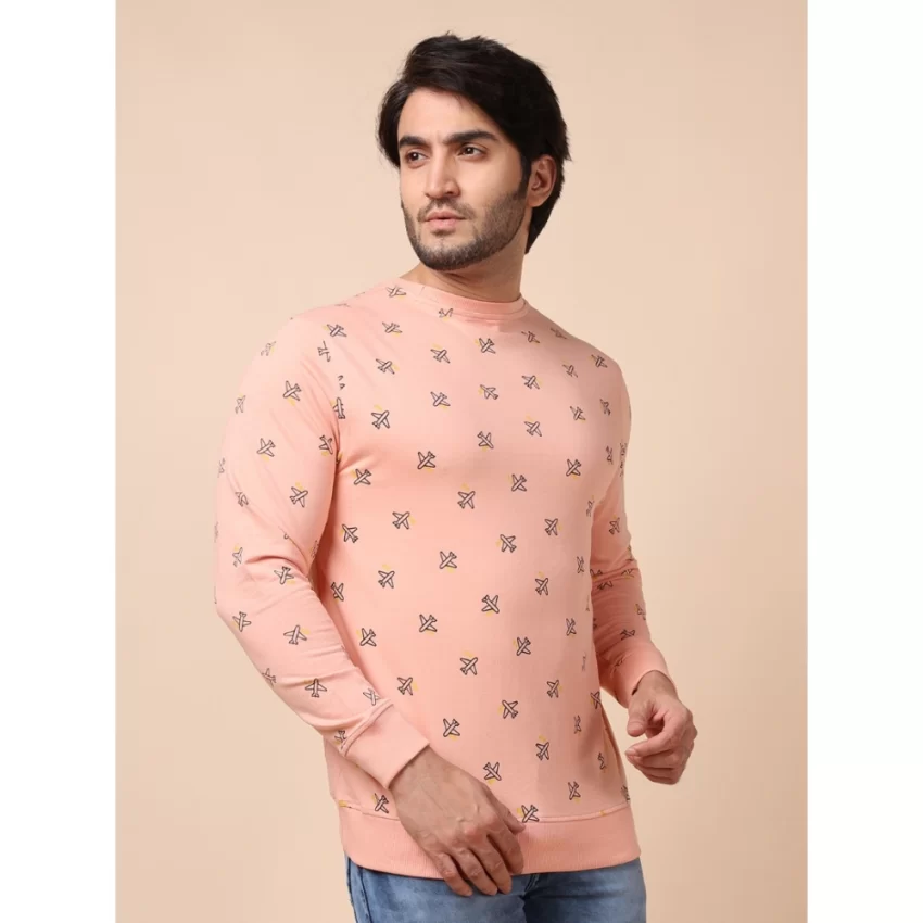 Generic Men's Casual Cotton Printed Round Neck Full Sleeve Sweat Shirt (Peach) - Image 4