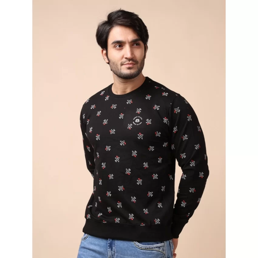 Generic Men's Casual Cotton Printed Round Neck Full Sleeve Sweat Shirt (Black) - Image 3