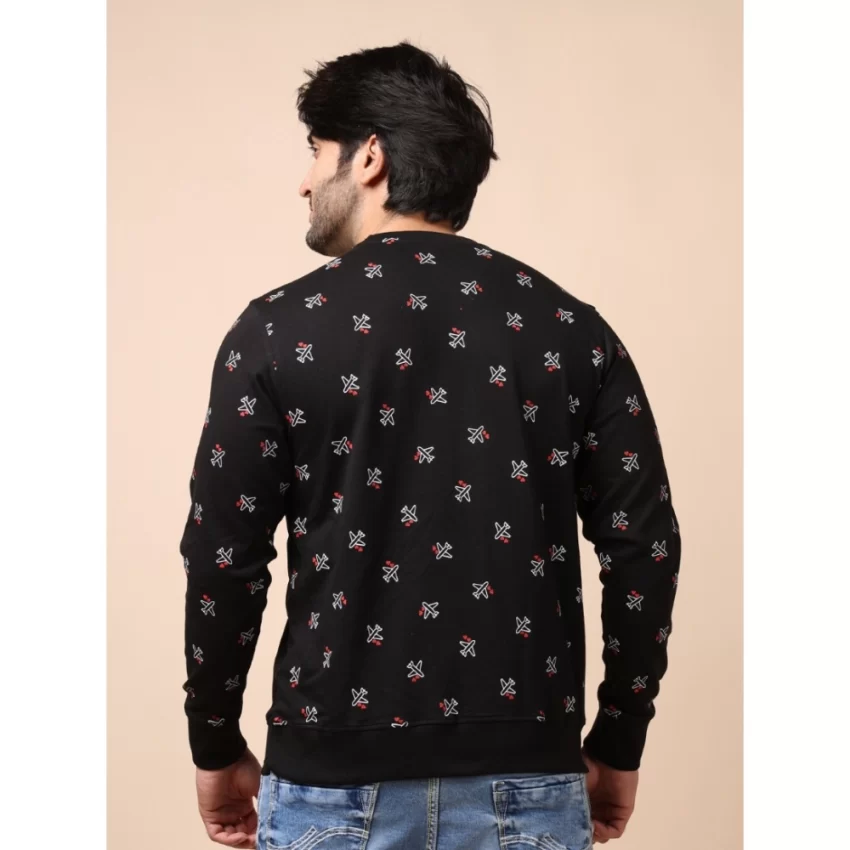 Generic Men's Casual Cotton Printed Round Neck Full Sleeve Sweat Shirt (Black) - Image 2