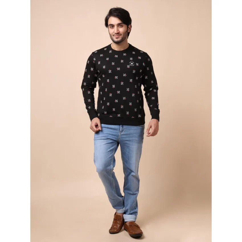 Generic Men's Casual Cotton Printed Round Neck Full Sleeve Sweat Shirt (Black) - Image 7